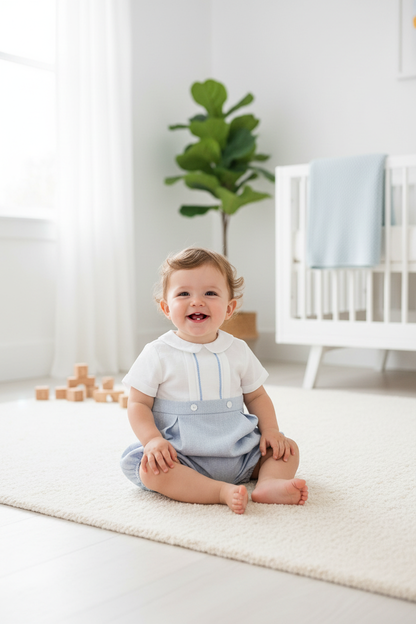 Baby Boy in Linen Romper