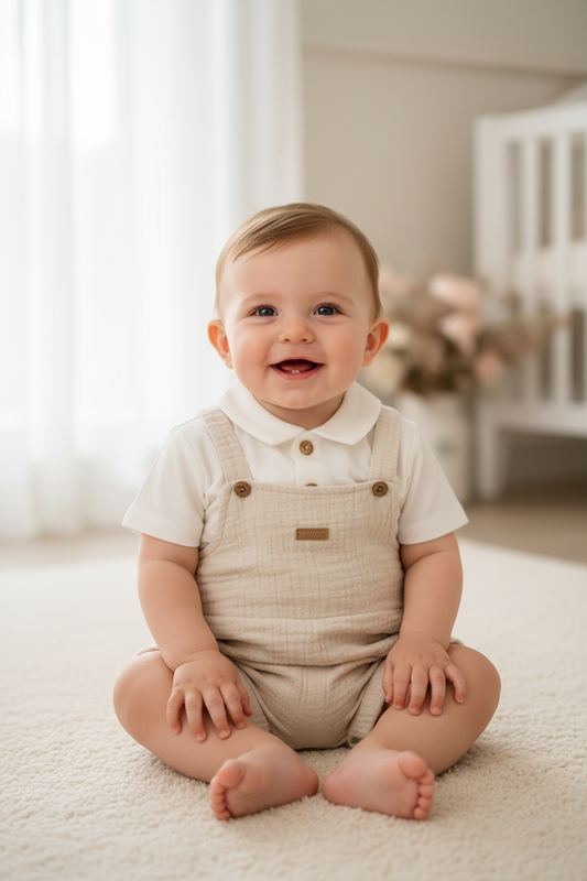 Baby boy wearing ivory christening outfit
