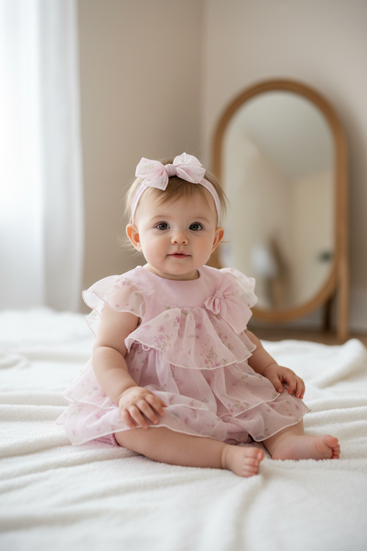 Baby Girl in Pink Floral Romper Dress