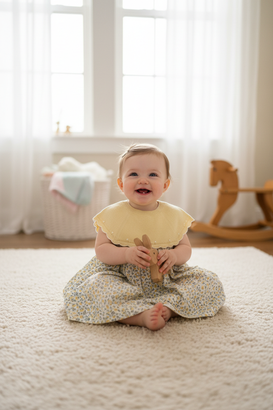 Baby Girl in Yellow Knit & Floral Dress