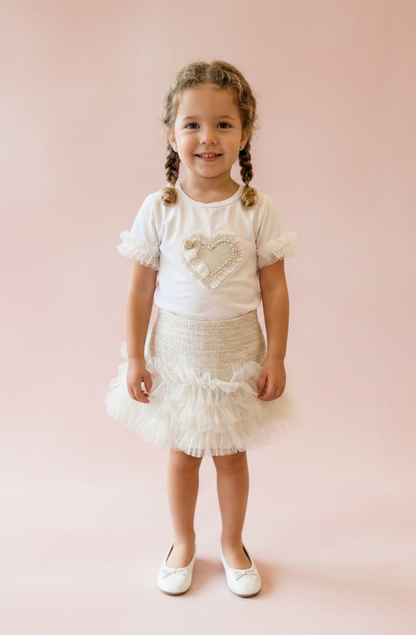 Beaded Heart /Tweed Tutu skirt set
