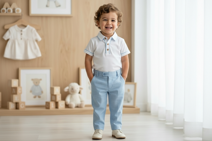 White Polo & Sky Blue Dress Shorts Set