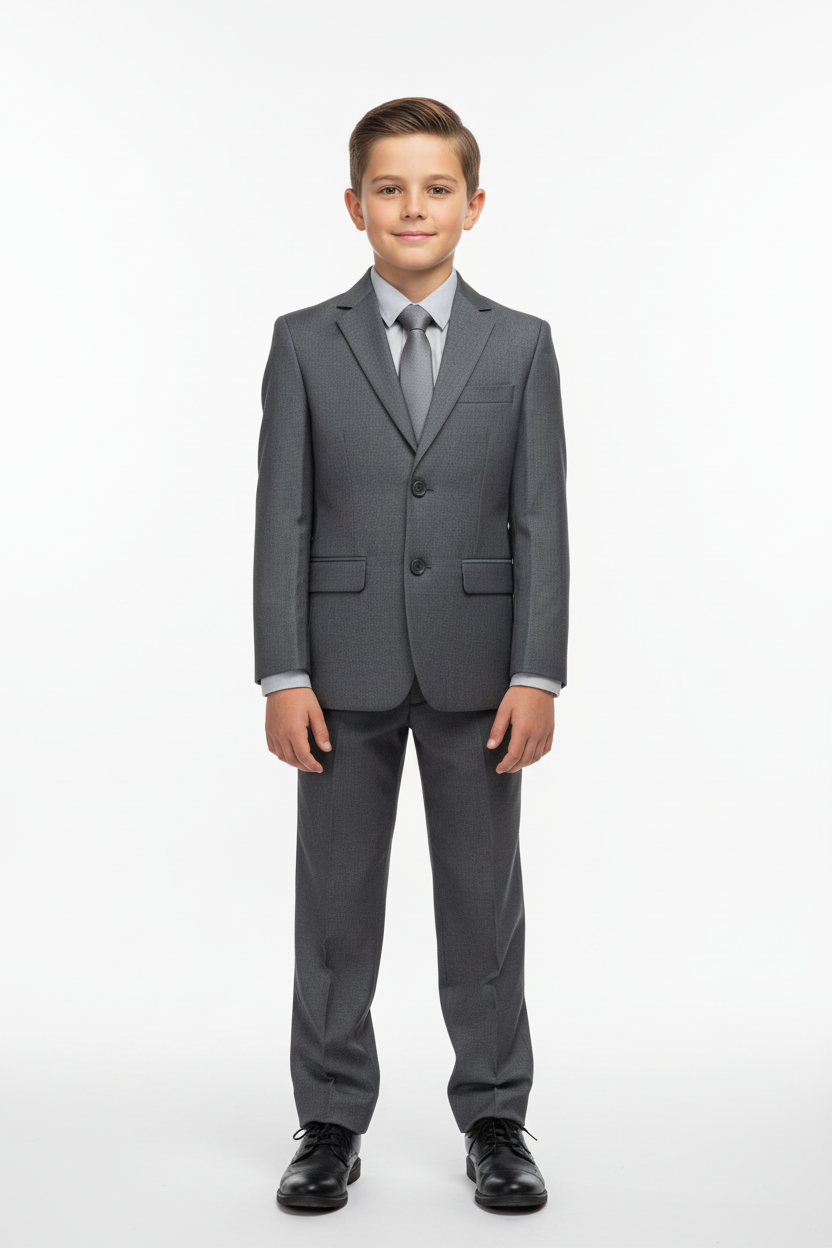 Boy wearing charcoal grey suit