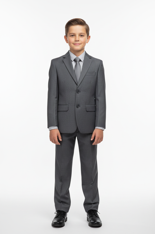 Boy wearing charcoal grey suit