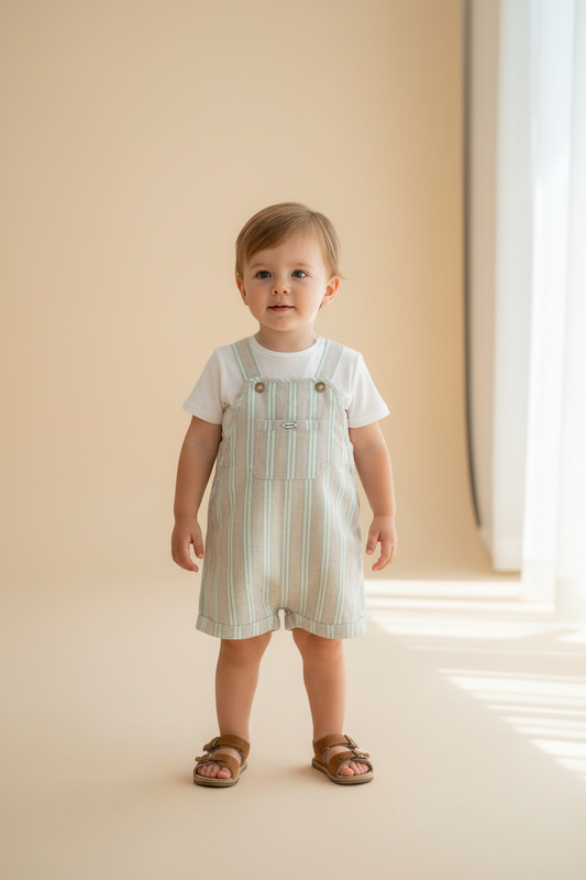 Boy wearing striped romper