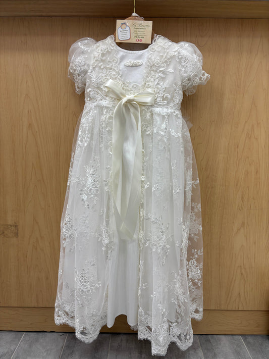 Ivory Lace Christening Gown & Bonnet Veronique