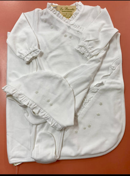 White Pima Cotton Baby Take-Home Set Hat & Blanket
