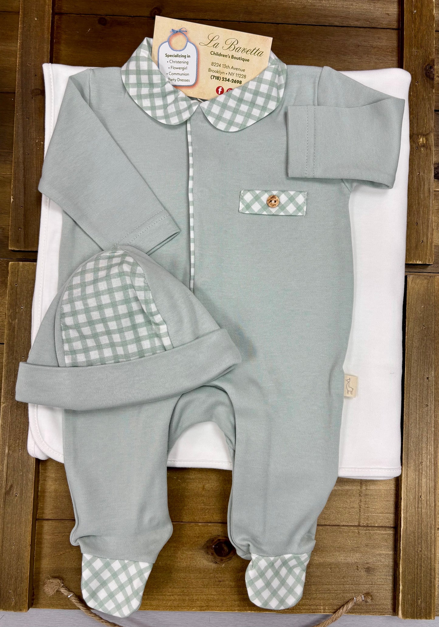 Baby Boy Sage Gingham Take-Home Set