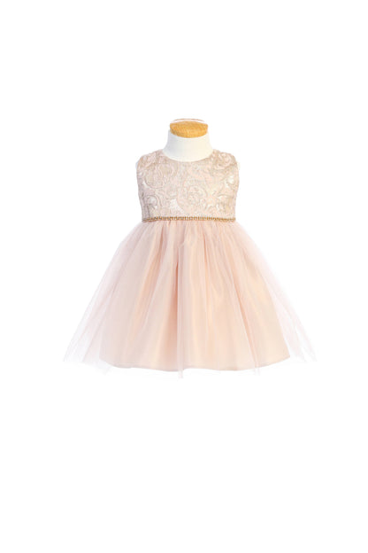 Jaquard  Pink hi-low Dress with satin & tulle SK805