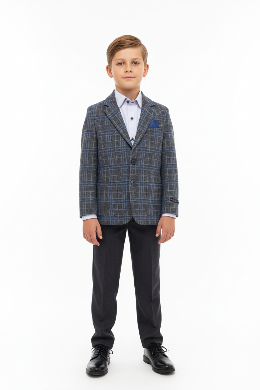 Full Length Boy in Plaid Suit