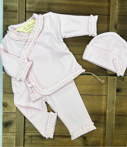 Baby Girl Pink Ruffle Layette Set with Hat