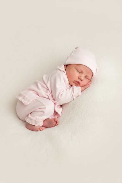 Baby Girl Pink Ruffle Layette Set with Hat