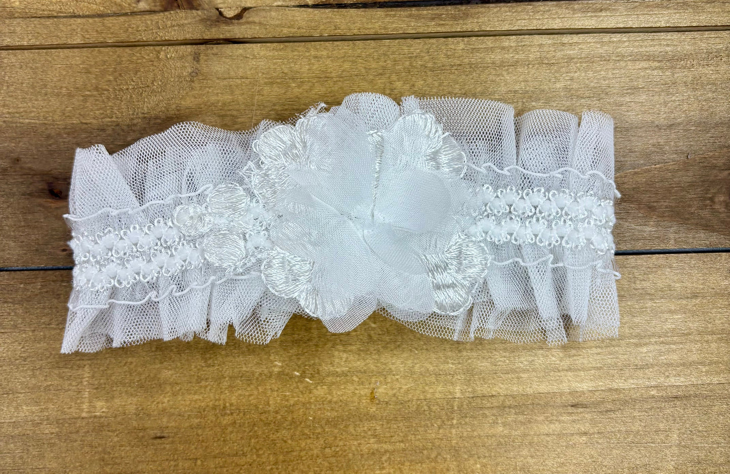Baby Girl White after Christening Romper Set with Lace Headband