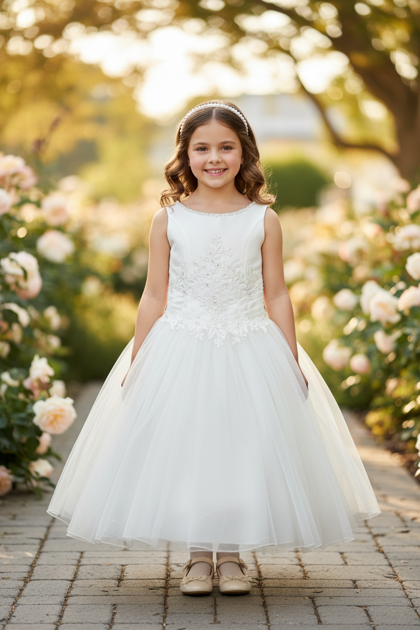 Ivory Lace Appliqué Tulle communion Dress Francesca
