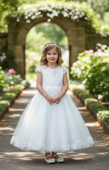 White Lace Flower Girl & First Communion Dress
