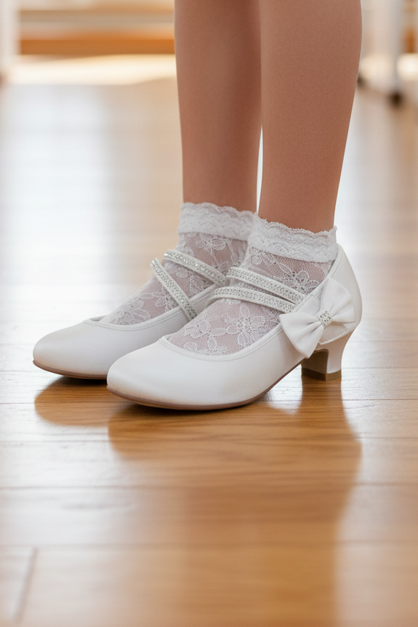 Side strap with bow communion shoes