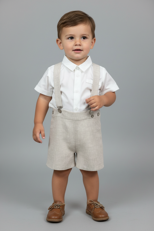 Little Gentleman Linen Romper Set - Beige