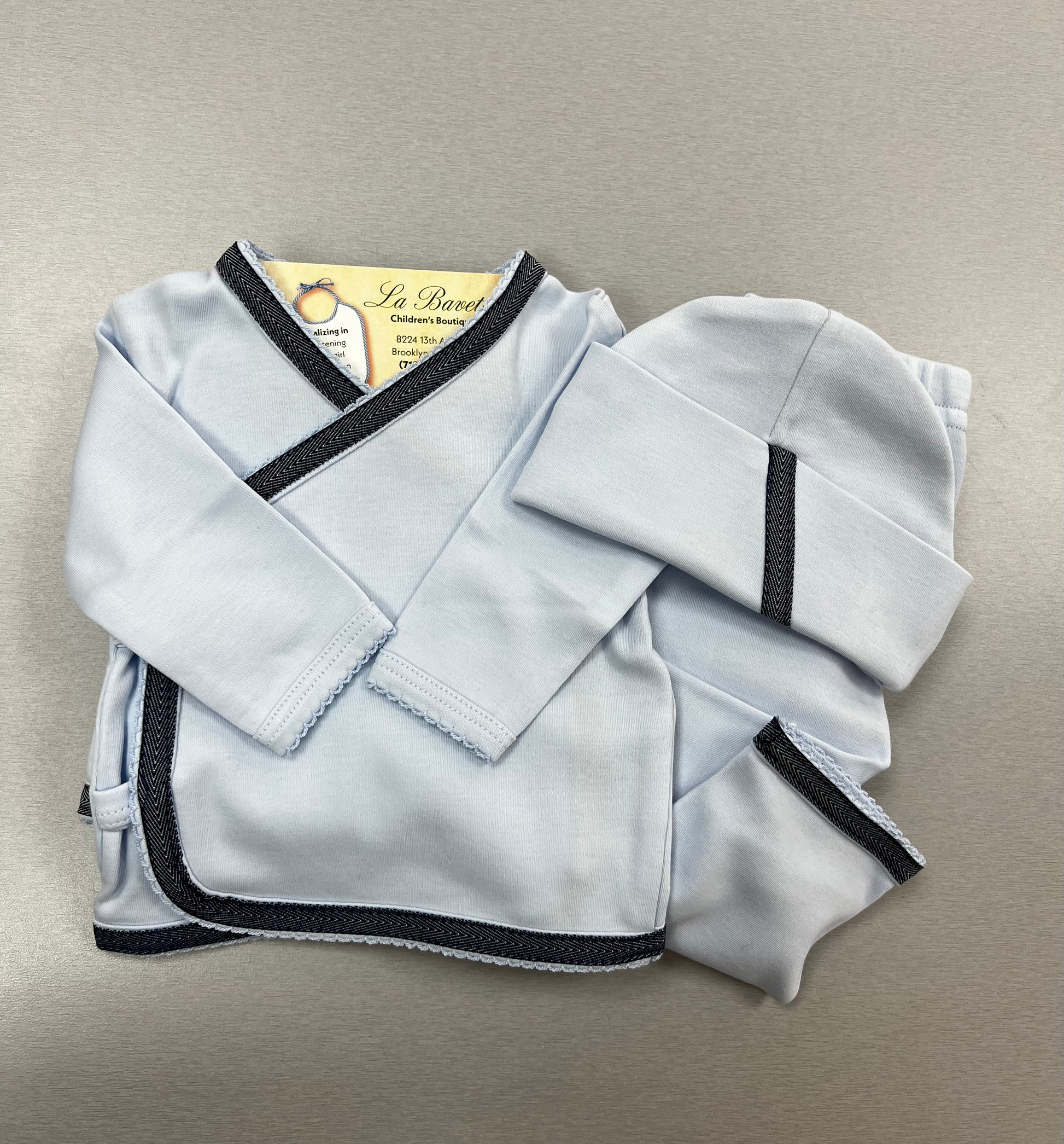 Blue Grey Cotton Take Me Home Newborn Set | La Bavetta | NYC