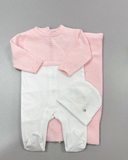 Pink and white cotton knit Take me home girls set PV21 06 100-3
