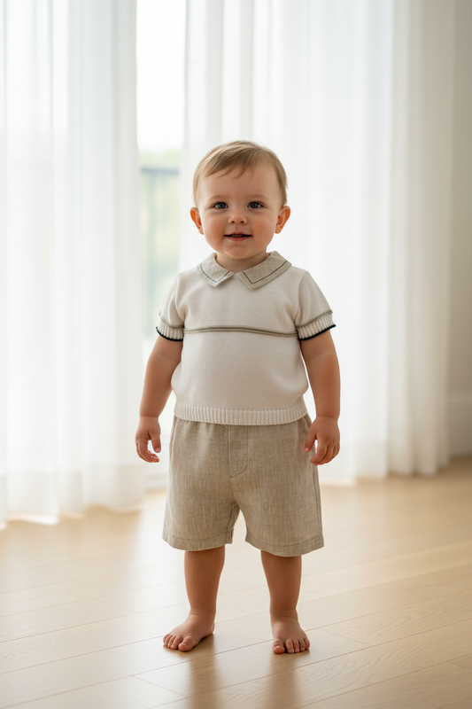Bimbalo Boys Linen and Knit Romper Pagliacetto 6018j