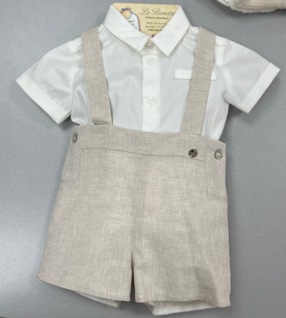 Little Gentleman Linen Romper Set - Beige