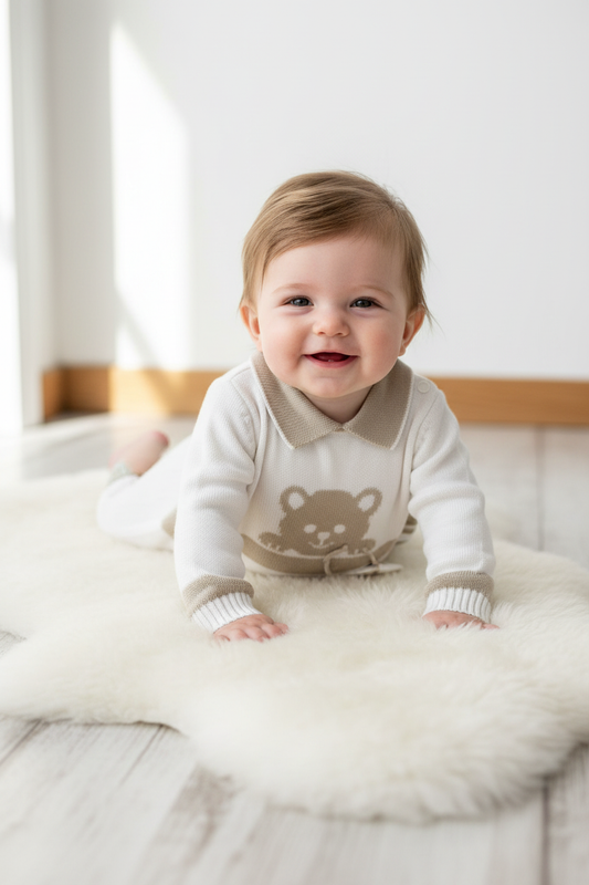 Teddy Bear Knitted Romper with Collar Made In Italy