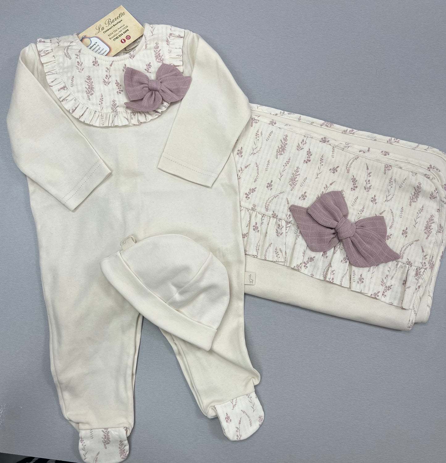 LL54G 6 Baby Girls cotton romper with matching Blanket