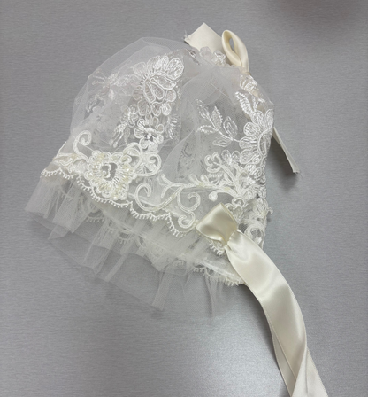 Ivory Lace Christening Gown & Bonnet Veronique