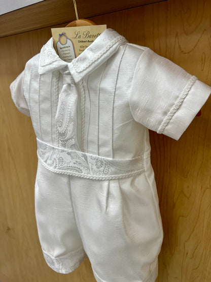 Boys Christening Romper Set with Paisley Cap