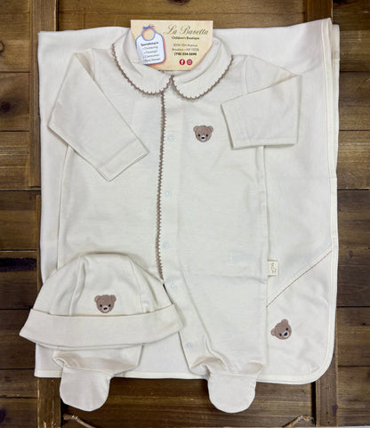 Tan Baby Bear Embroidered Take-Home Set
