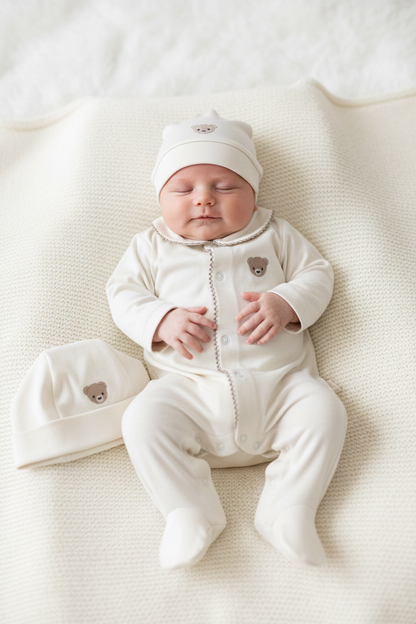 Tan Baby Bear Embroidered Take-Home Set