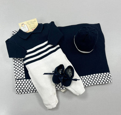 Navy & White Baby Knit 4-Piece Take-Home Set