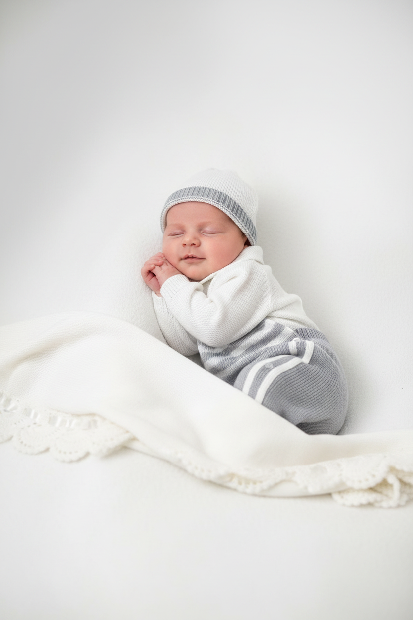 Baby Knit Take-Home Set – Gray & White