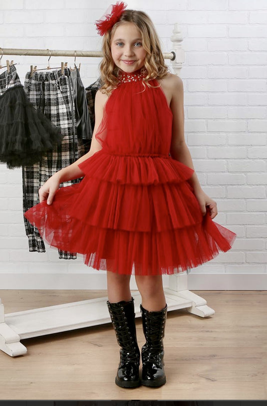 Delphine Tulle Red Girl's Dress |  Holiday season | La Bavetta | NYC