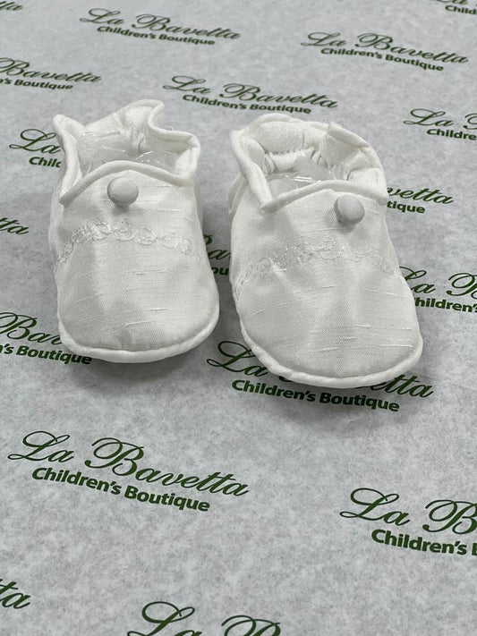 Boys Christening Shoes White Shantung | Accessories | La Bavetta | NYC