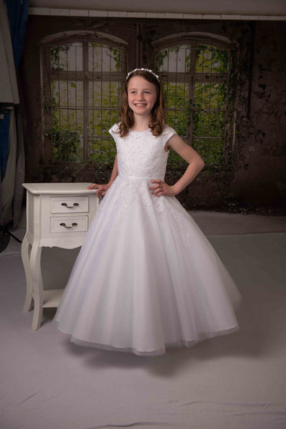 knee length catholic first communion dress A Line Satin First Communion Dress